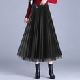 thumbnail image 3 of Women Midi Skirt Elastic High Waist A-Line Skirt Solid Color Double Sided Reversible Design Autumn Winter Skirt, 3 of 8