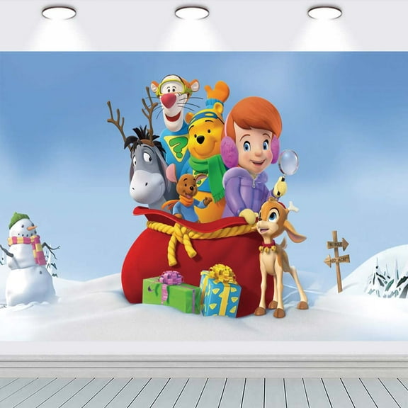 Winnie the pooh Christmas Birthday Party Supplies Banner Backdrop Background Taspestry Poster Wall Decor