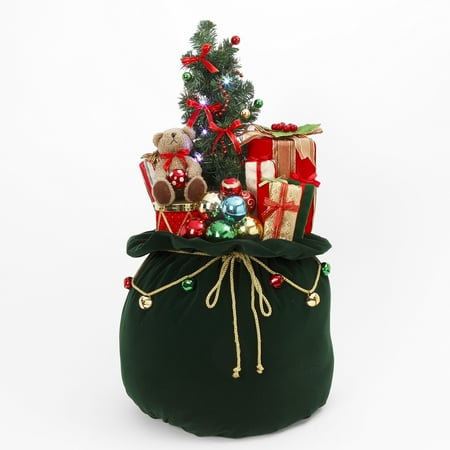 Fancy Light Up Holiday Santa Claus Christmas Gift Bag W Faux