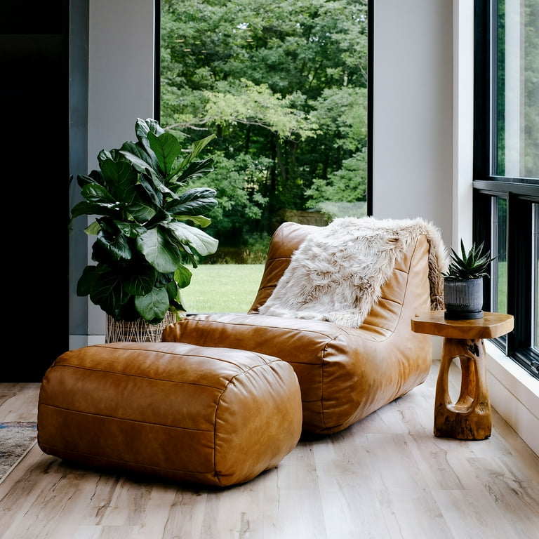 Big Joe Modora Bean Bag Lounger and Ottoman Bundle for Adults and