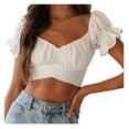 thumbnail image 2 of MRULIC t shirts for women Women's Fashion Ruffle Short Sleeve Off Shoulder Tie Up Back Crop Blouse Top Womens t shirts White + S, 2 of 9