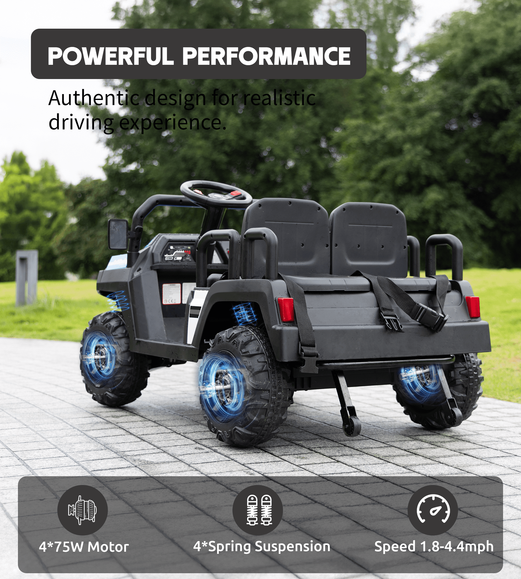 SaveJoy 24V 4 Seater Ride on Toys, Powered Ride on Cars w/ Four Wheels, Electric Car with Parent Remote Control for Toddlers Kids Girls Boys, Black