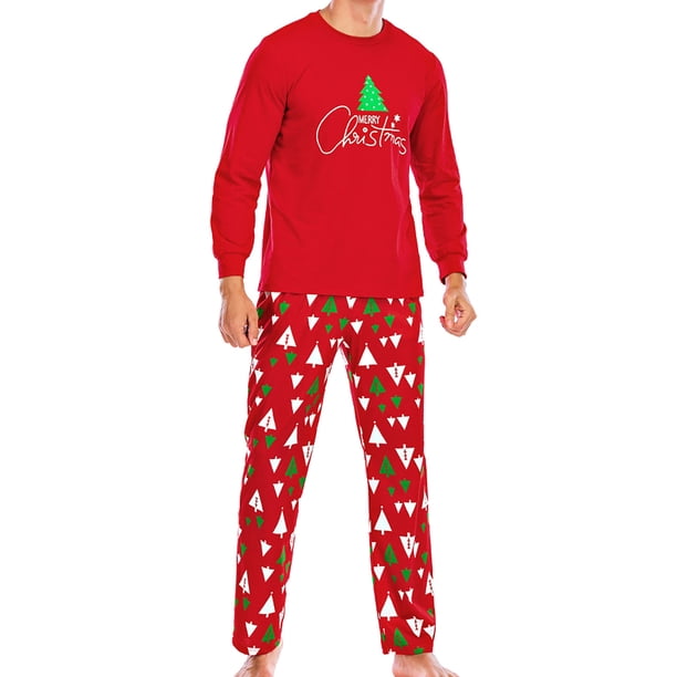 Pijama de dos piezas con pantalón navideño de manga larga a rayas para hombre Pompotops oipoqjl8993