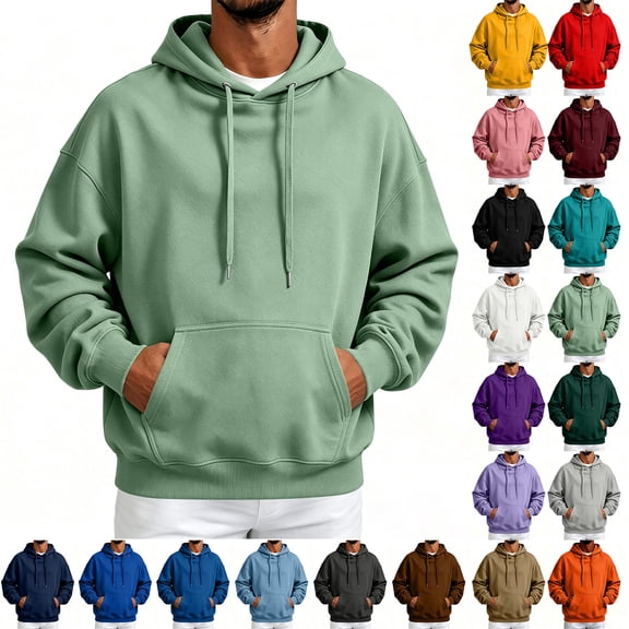 Oversized Loose Fit Pullover Hoodie For Men Thick Thermal Fleece Drawstring Hood Kangaroo Pocket Multi Solid Tone Autumn Winter Street Sweatshirt