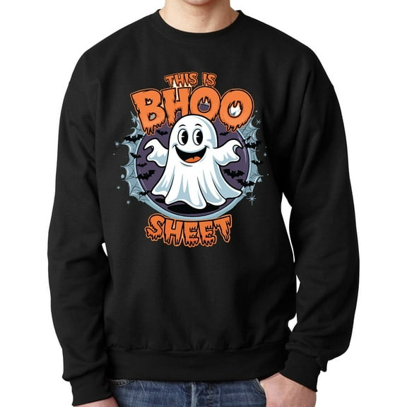 Halloween Crewneck Sweatshirt This is Bhoo Sheet- Black Color | 8oz 50/50 Cotton/Polyester Gildan Heavy Blend Unisex Soft Fleece Sweater, Size S