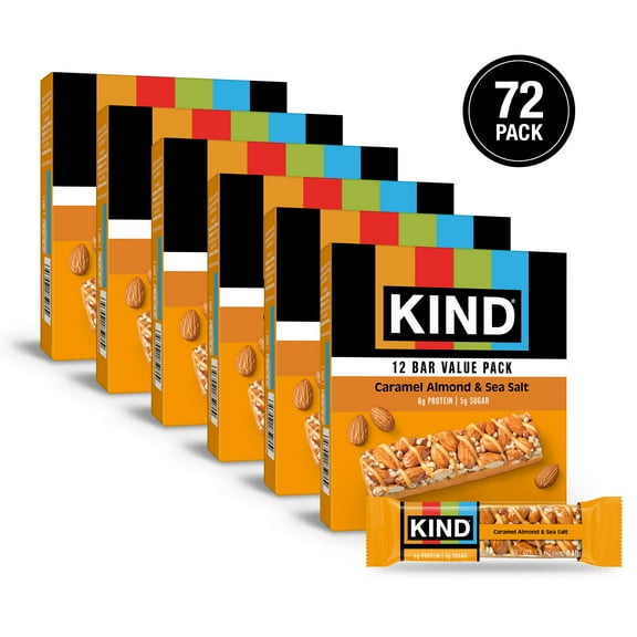 (6 pack) KIND Gluten Free Caramel Almond & Sea Salt Snack Bars, Value Pack, 1.4 oz, 12 Count Box