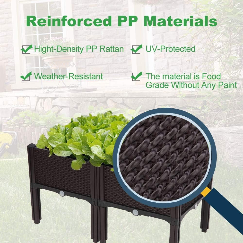 VINGLI Square Raised Garden Bed, Self-Watering Plastic Planter for Indoor Outdoor Vegetables, Fruits, Potato, Flowers, All Weather (2 Pcs)