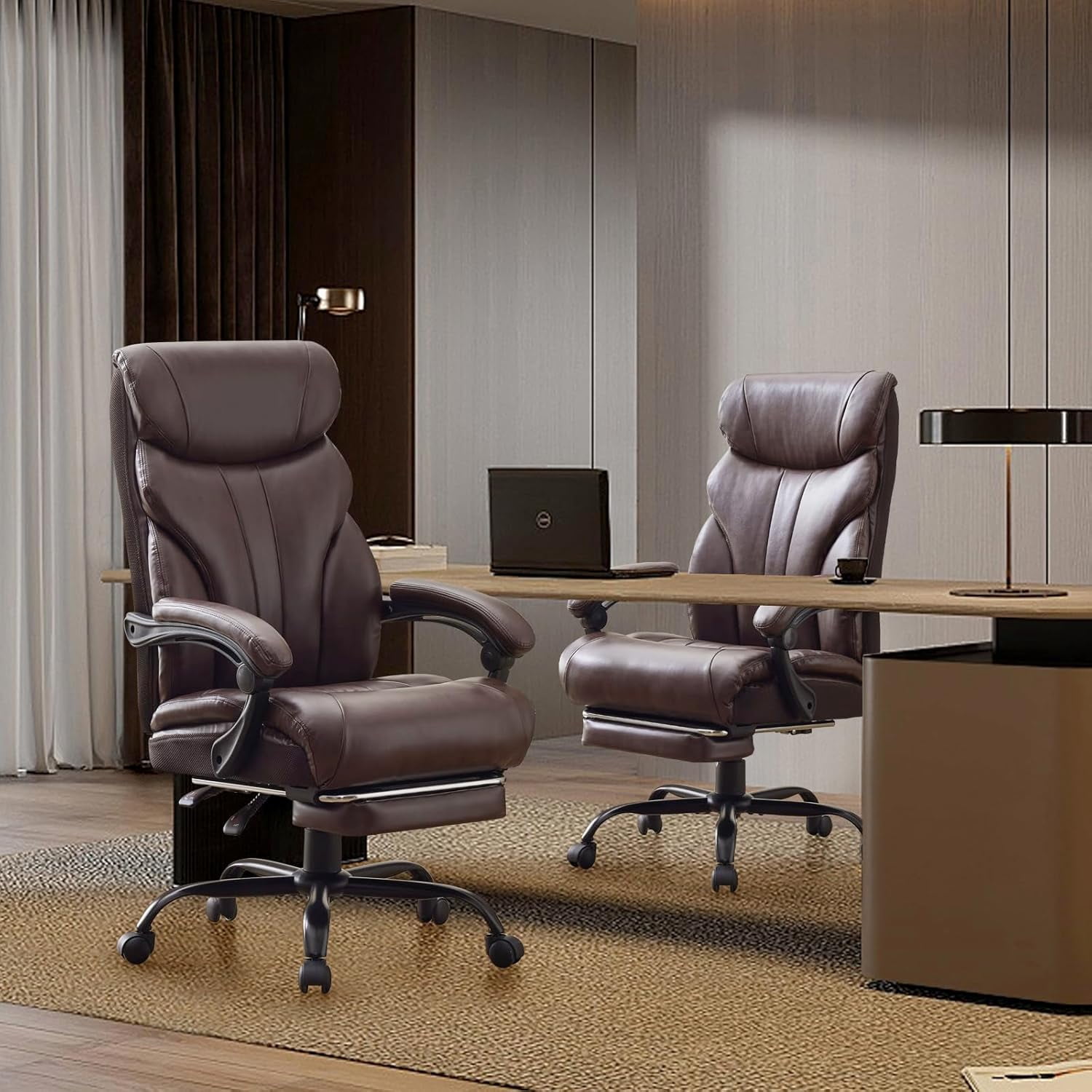 Ergonomic Executive Office Chair with High Back Support, Padded Armrests, Retractable Footrest, Wide Seat, and Heavy-Duty Swivel Base – Comfortable Computer Desk Chair for Home Office