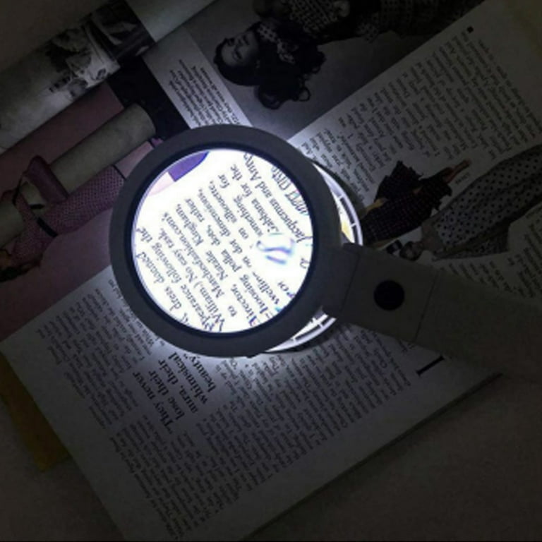 5 / 11x Magnifying Glass Stand Foldable Dimmable Magnifier with Light 8 LED Lamp, Black