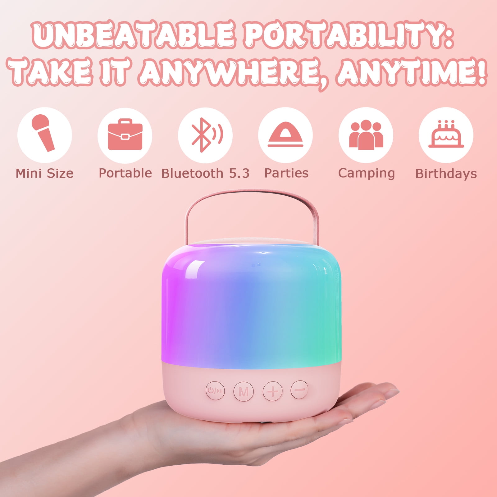 Karaoke Machine for Kids with 2 Wireless Microphones, Mini Singing Party Speaker with LED Lights for Party Child Gifts