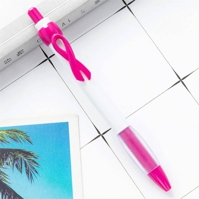 Kitchen Tools 10 Pcs Ribbon Retractable Gel Roller Pen Breast Cancer Awareness Ribbon Pen Point Breast Cancer Pens Plastic Gel Ballpoint Pens for Women Gift 10ML
