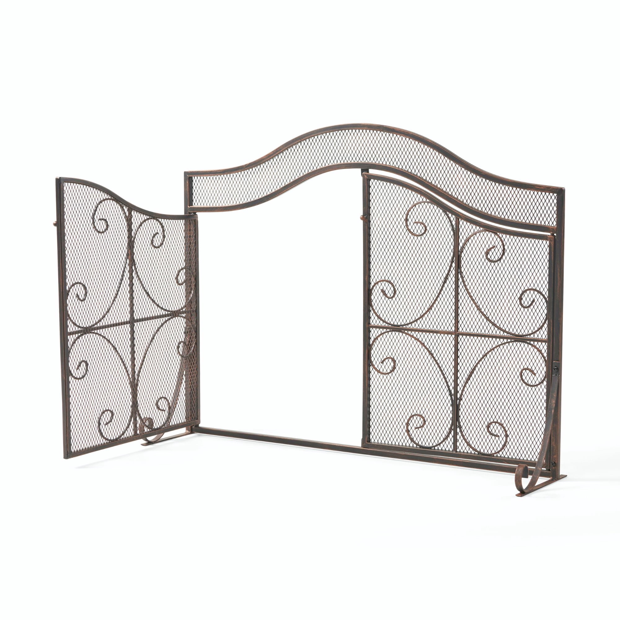41" Black Contemporary Scrollwork Accent Fireplace Screen