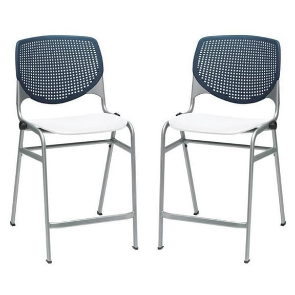 Home Square Plastic Counter Stool in Navy Back - Set of 2