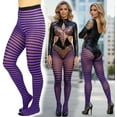 thumbnail image 5 of ToBeInStyle Womens Colorful Opaque Striped Tights Pantyhose Stocking Hosiery - Black/Purple - One Size, 5 of 6