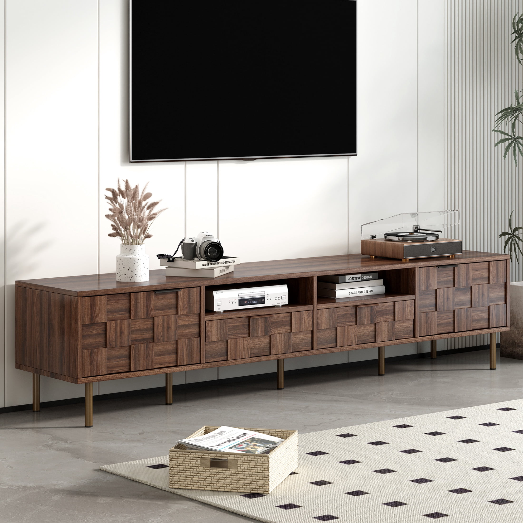 Noble House TV Stand for TVs up to 85 Inch with 2 Drawers and Storage Cabinets, Dark Brown