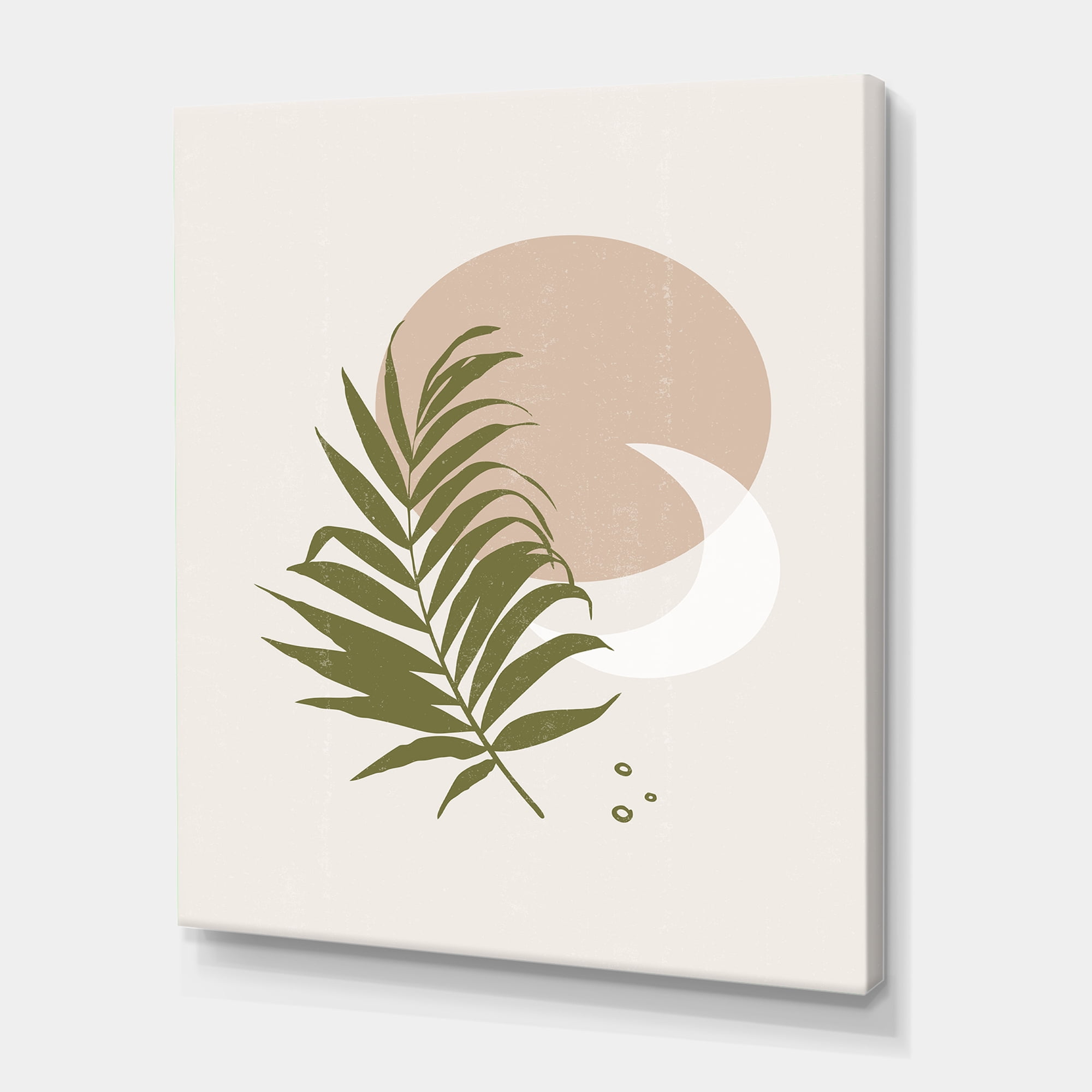 Designart ' Abstract Moon and Sun With Green Leaf II ' Modern Canvas Wall Art Print