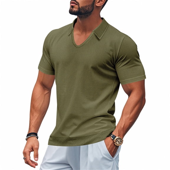 Mens Shirts Solid Color V Neck Short Sleeve Casual Beach Vacation Summer Hippie Tops Green Mens Tshirts