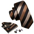 thumbnail image 3 of Barry.Wang Men's Ties Formal Stripe Necktie Set with Handkerchief Cufflink Silk Woven, 3 of 5