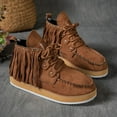 thumbnail image 3 of Fringe Ankle Boots for Women Suede Lace up Platform Winter Short Booties Casual Round Toe High Top Walking Shoes, 3 of 6