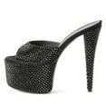 thumbnail image 2 of FSJ Women Classic Stiletto High Heel Mules Peep Open Toe Backless Platform Sandals Slip On Summer Daily Walking Party Dressy Slide Shoes Size 5 Black Rhinestone, 2 of 5