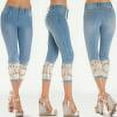 thumbnail image 1 of Pantalon Large pour Femmes Été Élastique Dentelle Décontracté Jeans Raccourcis, 1 of 8