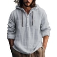 thumbnail image 2 of Men’s Long Sleeve Hooded Cotton Linen Shirt Solid Color Casual Spring Autumn Top, 2 of 8