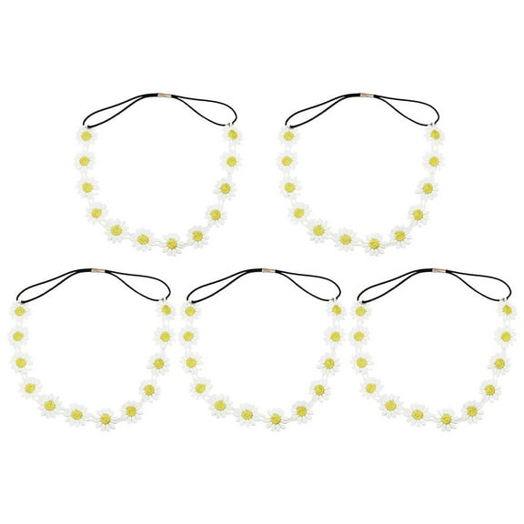 FRCOLOR 5PCS White Small Daisy Flower Headband Yellow Hair Band Headdress Decor