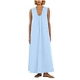 thumbnail image 2 of Antinious Ladies Summer Beach Dress,Elegant Dresses for Women,Maxi Dresses for Women Solid Camis Sleeveless Round Neck Party Dress,Blue,L, 2 of 5