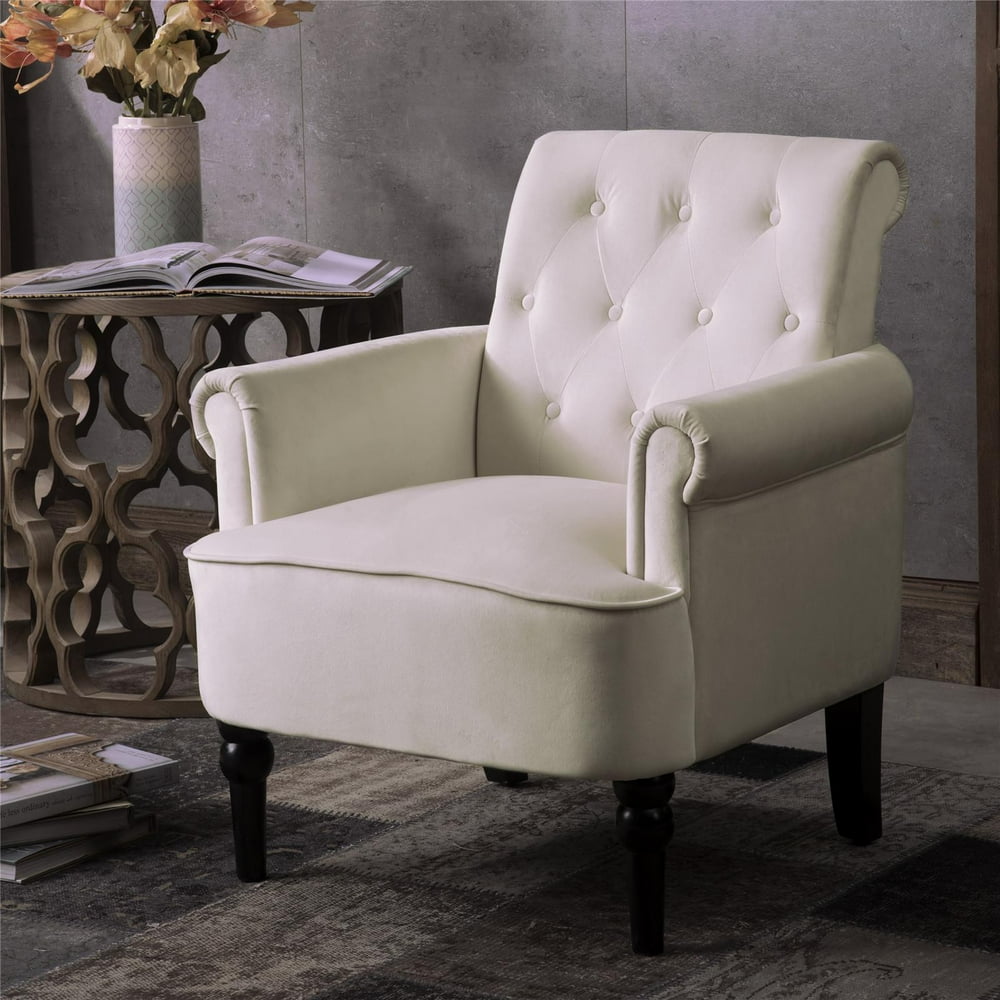 Elegant Button Tufted Club Chair Accent Armchairs Roll Arm Living Room ...