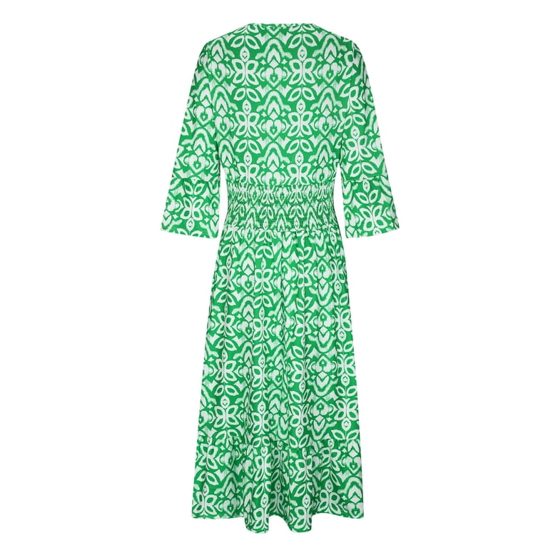 boho junior dresses CALAFEBILA Summer 3/4 Sleeve V-neck Floral Maxi Sun Dress Elastic Waist Long Women Casual Dresses Best dress stores in E-Thanksgiving Select your size:EU 45 - US 11.5 Spghetti strap lilac foral