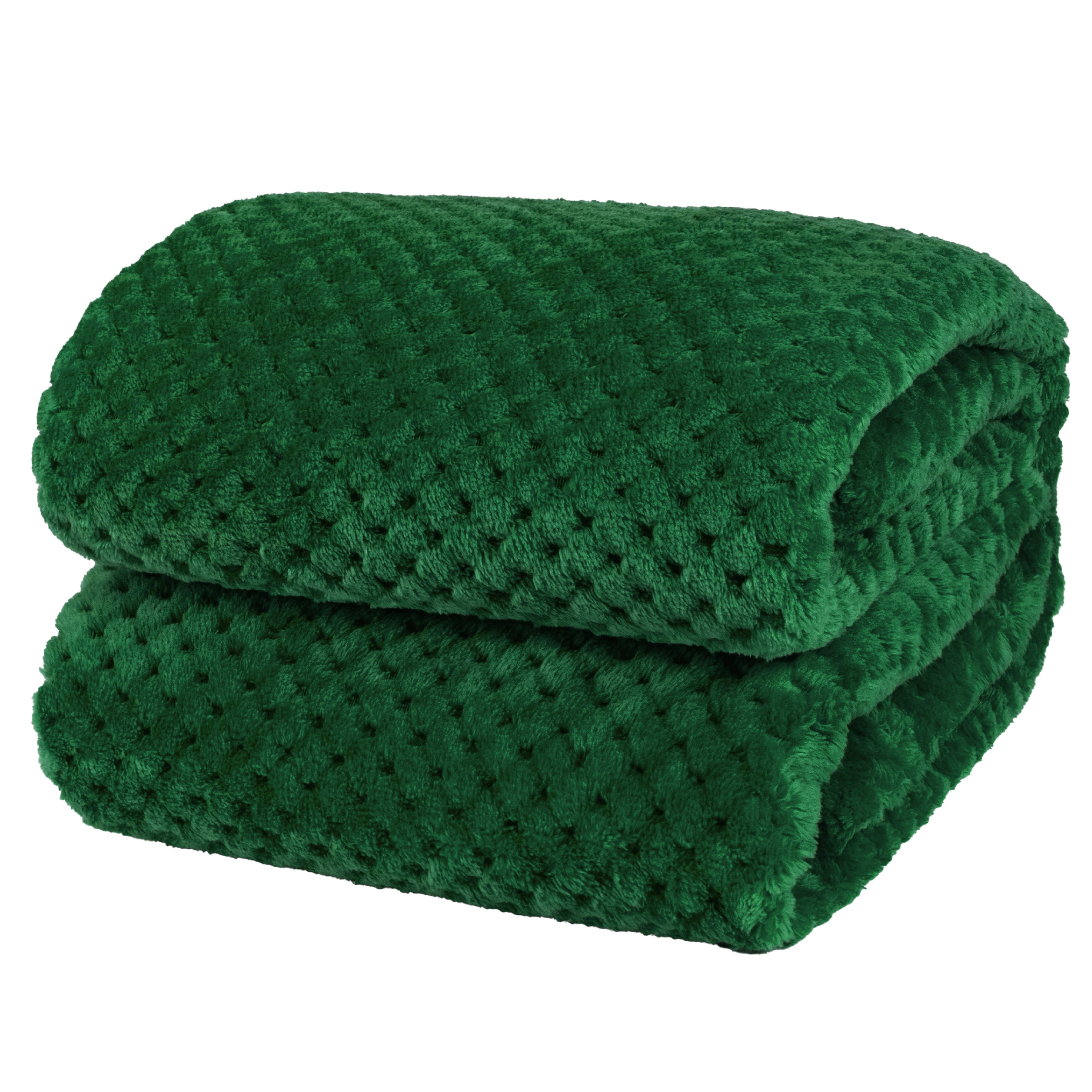 PAVILIA Premium Flannel Fleece Bed Throw Blanket For Sofa Couch | Emerald Green Waffle Textured Soft Fuzzy Blanket | Warm Cozy Microfiber Plush | Twin Size 60 x 80 | Lightweight, All Season