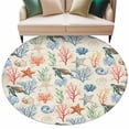 thumbnail image 2 of Summer Ocean Round Living Room Rugs 7 ft, Vintage Nautical Sea Turtles Shells Corals Starfish Washable Area Rug with Non-Slip Sturdy Edge Binding Round Carpet for Kitchen Office Bedroom, 2 of 9
