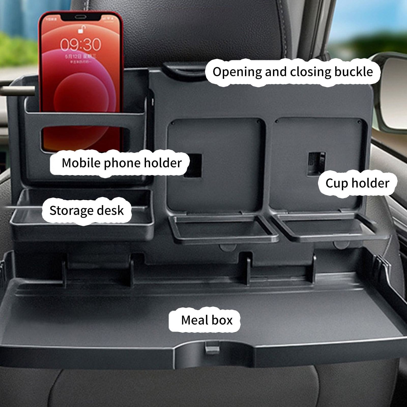BIBABLYKE Multi-Functional Portable Foldable Car Backseat Tray Desk Plastic Car Vehicle Back Seat Tray for Food Water Cup Phone