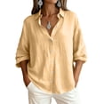 thumbnail image 4 of NTACZA Womens Tops Summer Cotton Business Casual Button Down Shirt Loose Collared Long Sleeve Shirts for Women XL, 4 of 6
