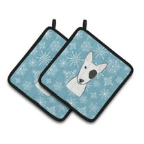 Carolines Treasures BB1643PTHD Snowflake Bull Terrier Pair of Pot Holders 7.5HX7.5W multicolor