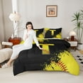 thumbnail image 4 of Manfei Children Teens Personalized Initial T 3 Pieces Queen Comforter Set,Graffiti Splash Ultra Soft Bedding Sets,Sport Baseball Bedding Comforter Set Breathable,Super Cozy Room Decor,Reversible, 4 of 8
