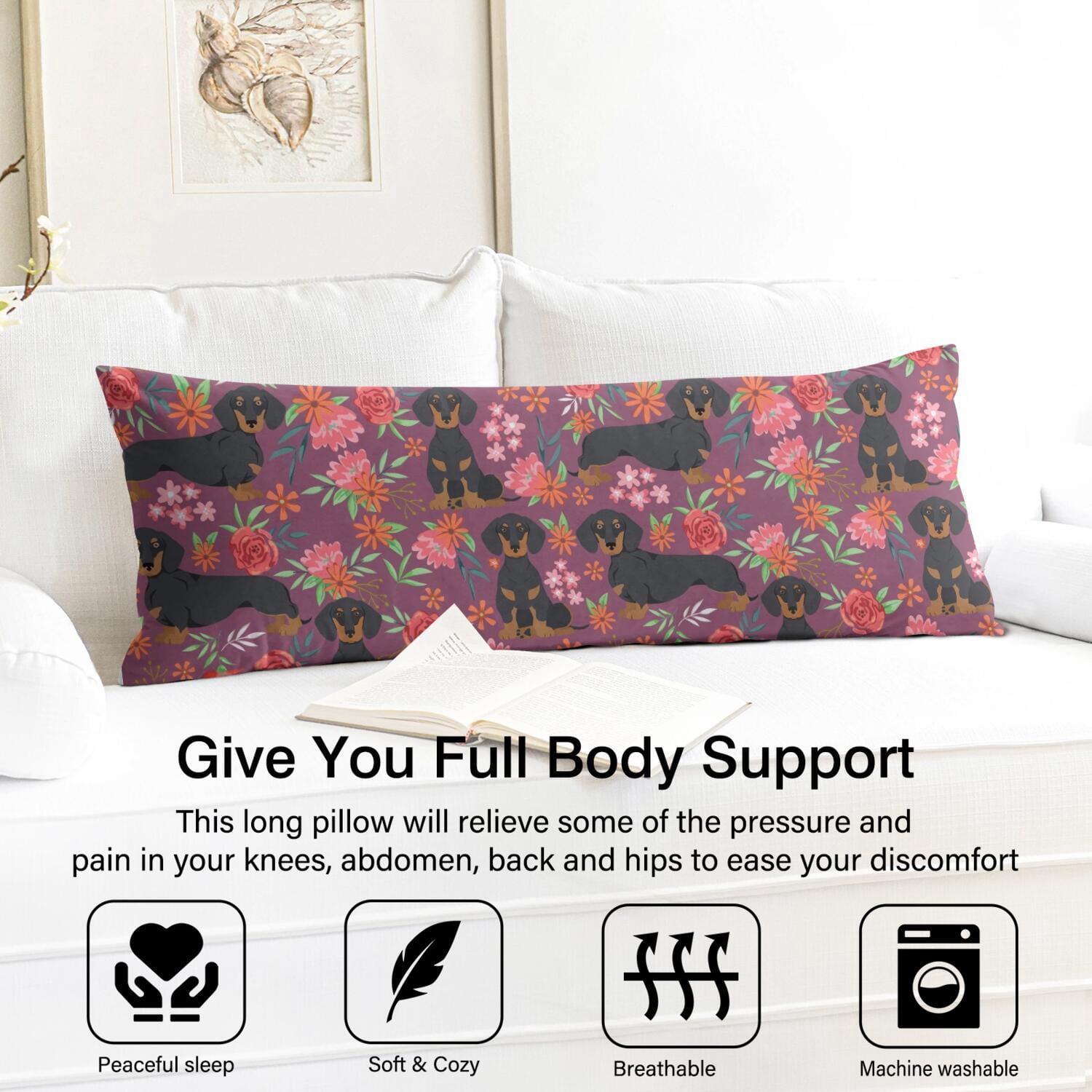 Dog Print Body Pillow Cover 20x54 - Soft Long Pillow Case with Invisible Zipper - Playful Puppy Design for Dog Lovers
