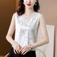thumbnail image 2 of XUNKUSGA Womens Tops Soild Color Lace V-Neck Sleeveless Pullover Top Casual Round Neck Jacquard Camisole Tops for Women Simple Comfortable Tank Tops M-4XL,White, 2 of 6