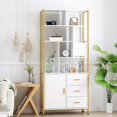 Homfa Bookshelf with Drawers, Gold Shelves with Doors, White Tall