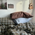 thumbnail image 4 of JOLUSERE Blue Brown Plaid Duvet Cover Queen Set, 3-Piece Vintage Grid Checkered Pattern Soft Comforter Cover, 4 of 10