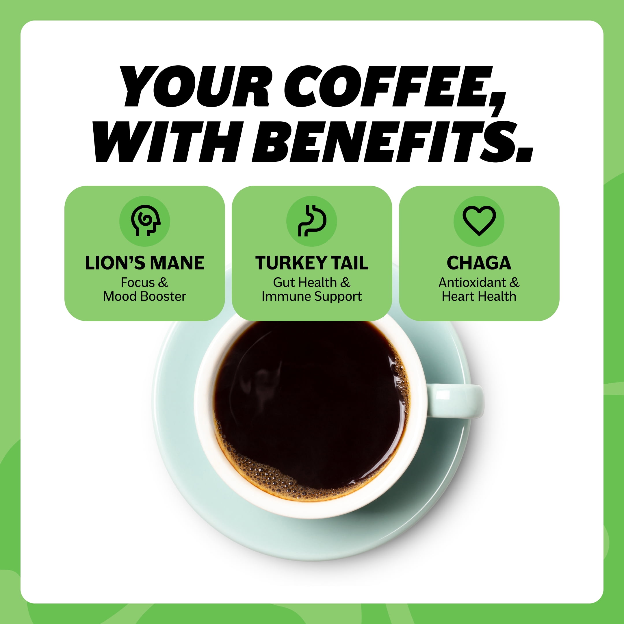 KUA Mushroom Coffee Lions Mane, Turkey Tail, Chaga Enhanced Energy, Improved Mood, Healthier Gut, Stronger Immunity 30 Servings