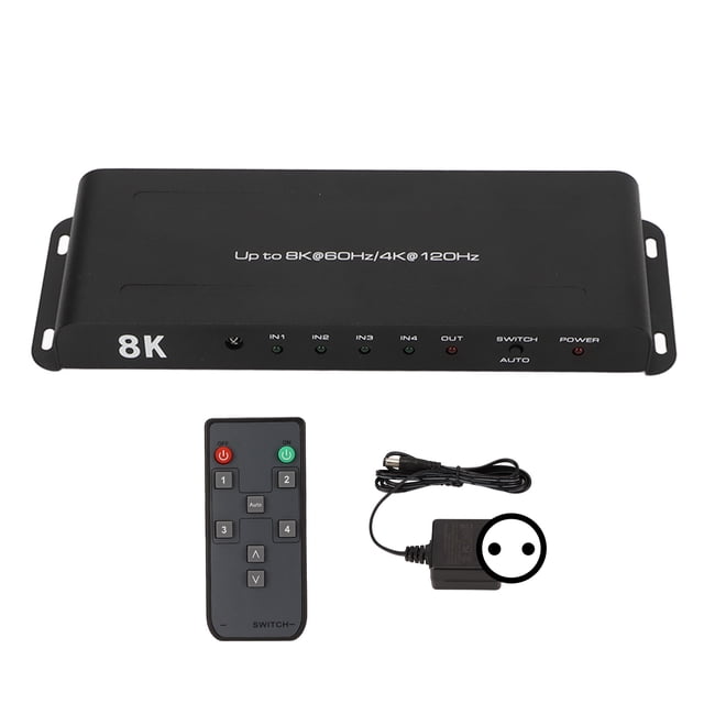 Conmutador de interfaz multimedia HD de 4 puertos compatible con 8K 60Hz 4K 120Hz HDR Conmutador de interfaz multimedia HD 100-240V Enchufe europeo