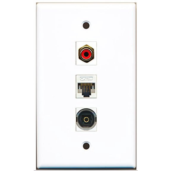 RiteAV - 1 Port RCA Red and 1 Port Toslink and 1 Port Cat5e Ethernet White Wall Plate