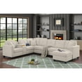 thumbnail image 2 of Hybition Modern Convertible Velvet Sectional Sofa with Ottoman&Console Beige, 2 of 9