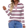 thumbnail image 2 of Women's Polo Shirt Long Sleeve Tops Collared Button Down Golf Tee Casual Spring Summer Work T Shirts Pink 2XL, 2 of 5