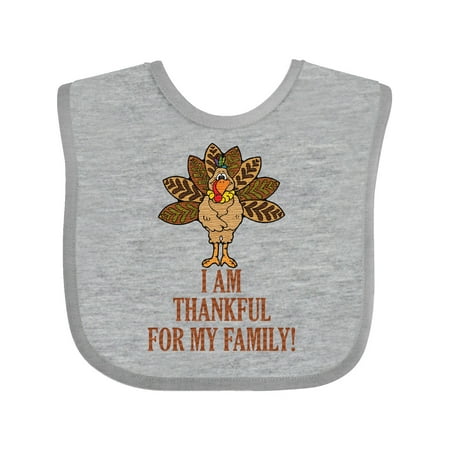

Inktastic I AM THANKFUL FOR MY FAMILY TURKEY THANKSGIVING Gift Baby Boy or Baby Girl Bib