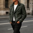 thumbnail image 2 of FRSASU Men's Faux Suede Jacket Notched Lapel Collar Double Breasted Jacket Trendy Casual Blazer Coat Winter Wear Army Green, 2 of 9