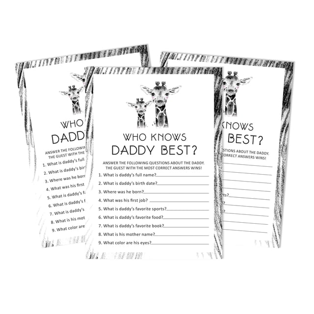 Inkdotpot Giraffe Jungle Animals Who Knows Daddy BestBaby Shower GameCards FunActivity Cards Set Of 50Party Theme