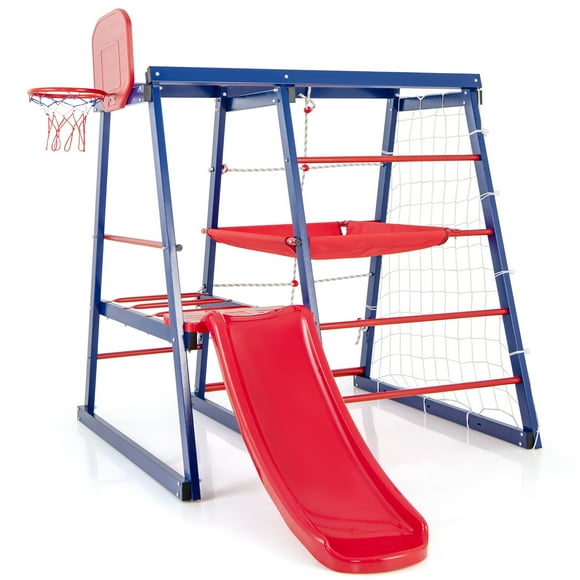 Gymax 7-In-1 Kids Indoor Playground w/ Slide Climbing Net Crowling Ladder Rope Ladder