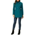 thumbnail image 2 of Unique Bargains Women's Peter Pan Collar Double Breasted Winter Trench Coat L Lake Blue, 2 of 6